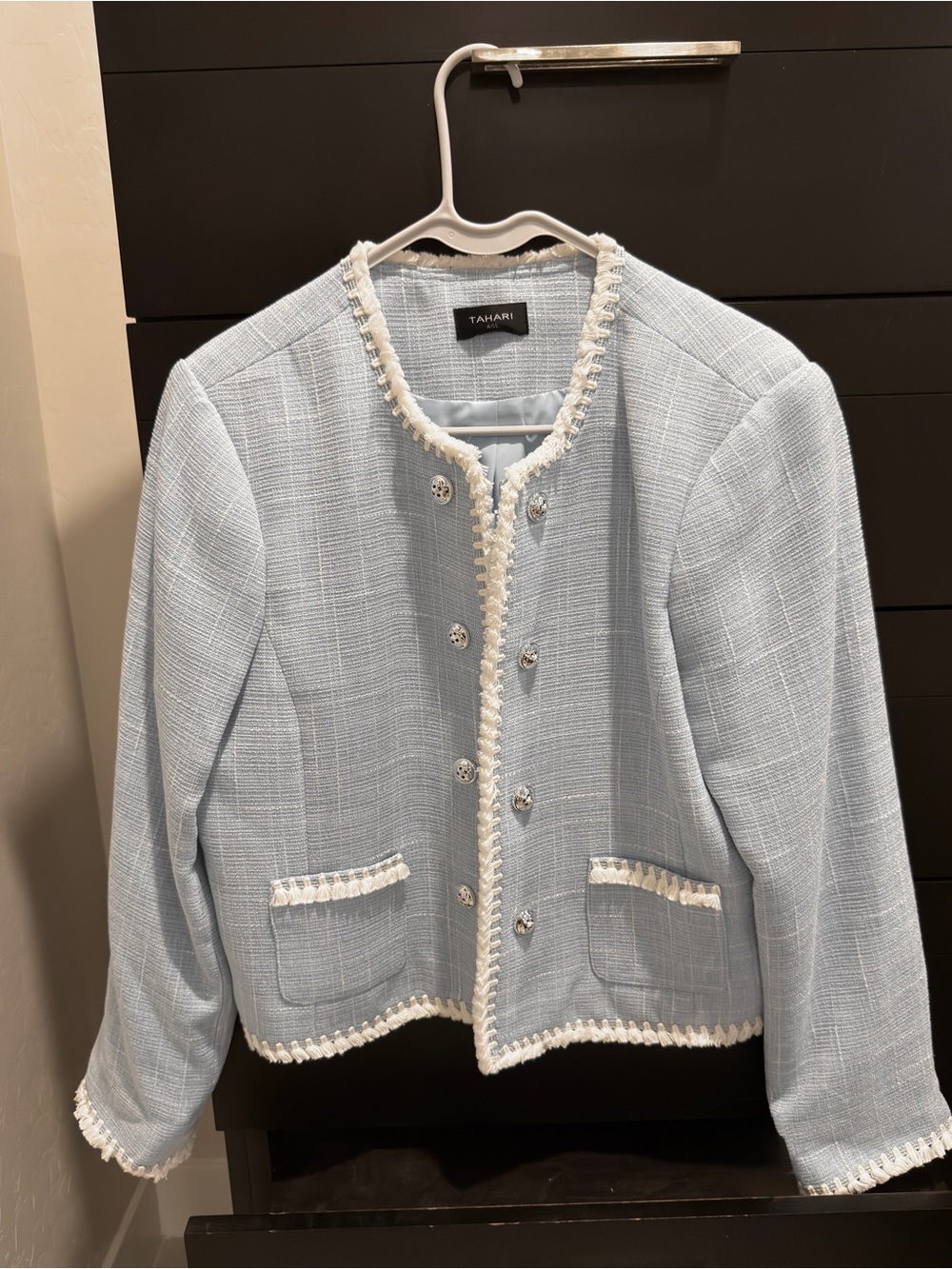 Never Worn/NWOT Tahari ASL Short Blue Boucle Plaid Button Front Lined Jacket XL